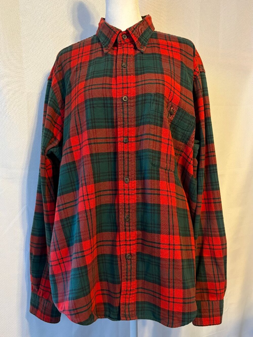 Vintage Lands' End Red & Green Plaid Flannel Shirt